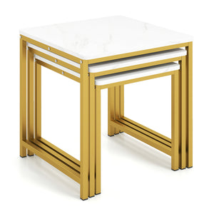 Faux Marble Nesting Table with Metal Frame Set of 3-White