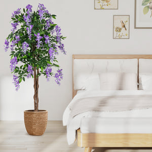 5.5 FT Faux Wisteria Plant in Nursery Pot with Blooming Flowers-Purple
