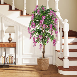 5.5 FT Faux Wisteria Plant in Nursery Pot with Blooming Flowers-Rose Red