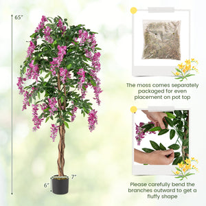 5.5 FT Faux Wisteria Plant in Nursery Pot with Blooming Flowers-Rose Red
