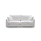 Introducing the Feathers 3-Seater Sofa, a sleek and modern white sofa accompanied by two matching cushions. Set on a plain white background, this sofa features a minimalist design with smooth, rounded armrests and plush seating, epitomizing clean elegance.