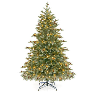 6/7/8 Feet Christmas Tree with Warm White LED Lights and Pine Cones-6 ft