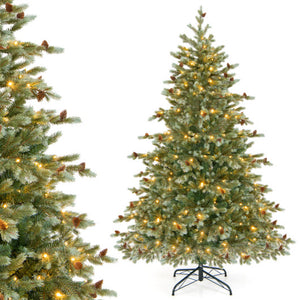 6/7/8 Feet Christmas Tree with Warm White LED Lights and Pine Cones-6 ft