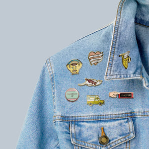 Cats and Wine Make Everything Fine Enamel Pin in Purplish Red and Gold