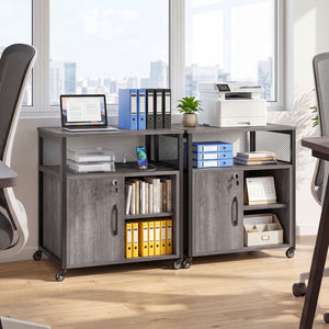 File Cabinet on Wheels with Charging Station and Cable Management Hole-Gray