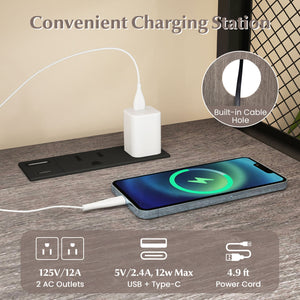 File Cabinet on Wheels with Charging Station and Cable Management Hole-Gray