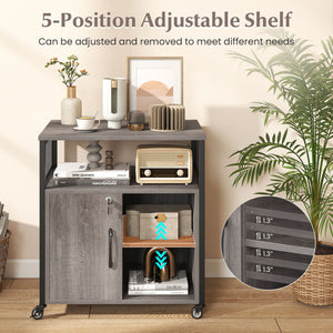File Cabinet on Wheels with Charging Station and Cable Management Hole-Gray