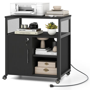 File Cabinet on Wheels with Charging Station and Cable Management Hole-Black