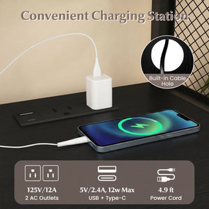 File Cabinet on Wheels with Charging Station and Cable Management Hole-Black