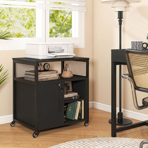 File Cabinet on Wheels with Charging Station and Cable Management Hole-Black