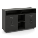 File Cabinet with Lock Mobile Lateral Filing Storage Organizer Modern Rolling Printer Stand-Black