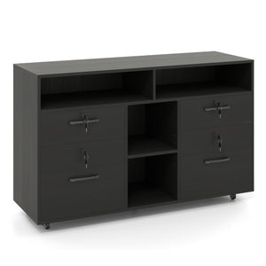 File Cabinet with Lock Mobile Lateral Filing Storage Organizer Modern Rolling Printer Stand-Black