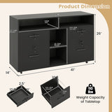 File Cabinet with Lock Mobile Lateral Filing Storage Organizer Modern Rolling Printer Stand-Black