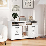 File Cabinet with Lock Mobile Lateral Filing Storage Organizer Modern Rolling Printer Stand-White