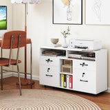 File Cabinet with Lock Mobile Lateral Filing Storage Organizer Modern Rolling Printer Stand-White