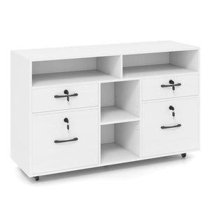 File Cabinet with Lock Mobile Lateral Filing Storage Organizer Modern Rolling Printer Stand-White