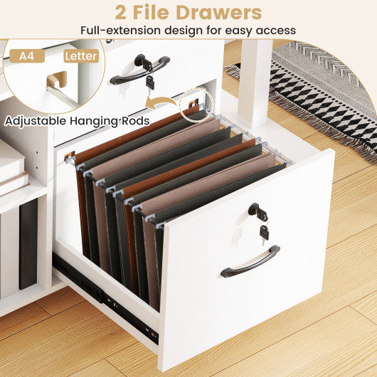 File Cabinet with Lock Mobile Lateral Filing Storage Organizer Modern Rolling Printer Stand-White