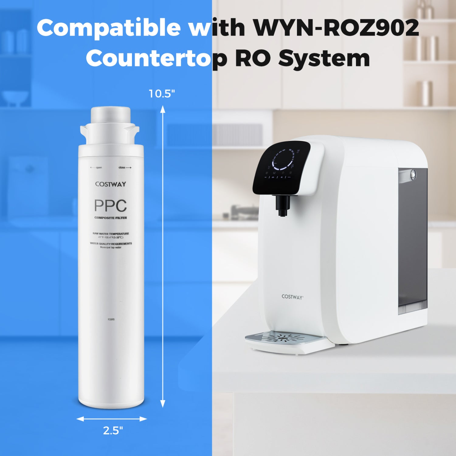 PPC Filter Replacement for Countertop Reverse Osmosis System Twist-in Install