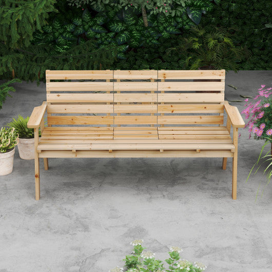 Outdoor Fir Wood Bench with Foldable Middle Table-Natural