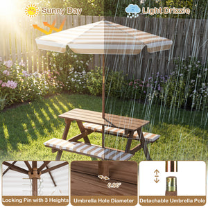 Fir Wood Kids Picnic Table with 2 Built-in Benches and Umbrella-Coffee