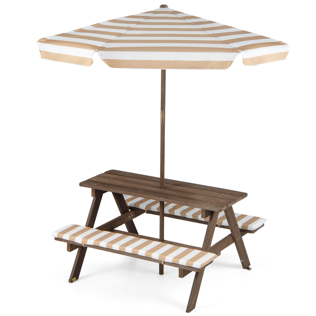 Fir Wood Kids Picnic Table with 2 Built-in Benches and Umbrella-Coffee