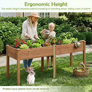 Fir Wood Outdoor Raised Garden Bed with Divider Panel and Drainage Holes-Yellow