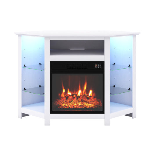 Fireplace Corner TV Stand with LED Lights and Smart APP Control for 50 Inches TV-White