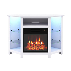 Fireplace Corner TV Stand with LED Lights and Smart APP Control for 50 Inches TV-White