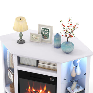 Fireplace Corner TV Stand with LED Lights and Smart APP Control for 50 Inches TV-White
