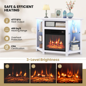 Fireplace Corner TV Stand with LED Lights and Smart APP Control for 50 Inches TV-White