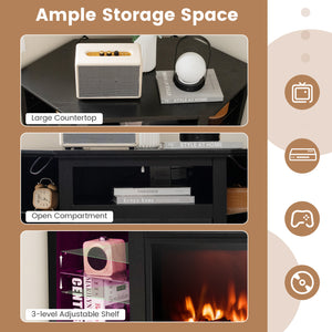 Fireplace Corner TV Stand with LED Lights and Smart APP Control for 50 Inches TV-Black