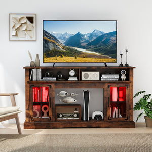 TV Stand with LED Lights and Remote Control-Rustic Brown