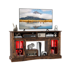 TV Stand with LED Lights and Remote Control-Rustic Brown