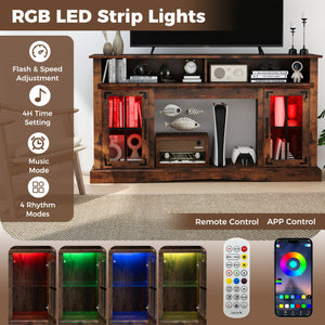 TV Stand with LED Lights and Remote Control-Rustic Brown