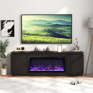Fireplace TV Stand for TVs up to 80 Inch with 3 Adjustable Shelves-Black
