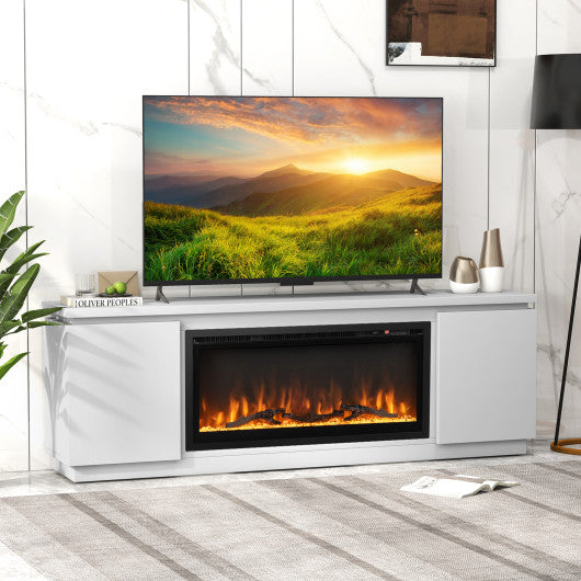 Fireplace TV Stand for TVs up to 80 Inch with 3 Adjustable Shelves-White