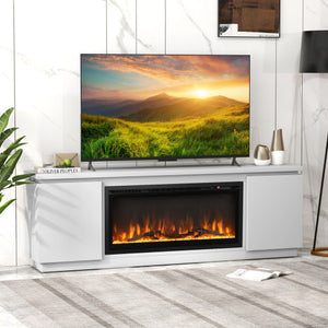 Fireplace TV Stand for TVs up to 80 Inch with 3 Adjustable Shelves-White