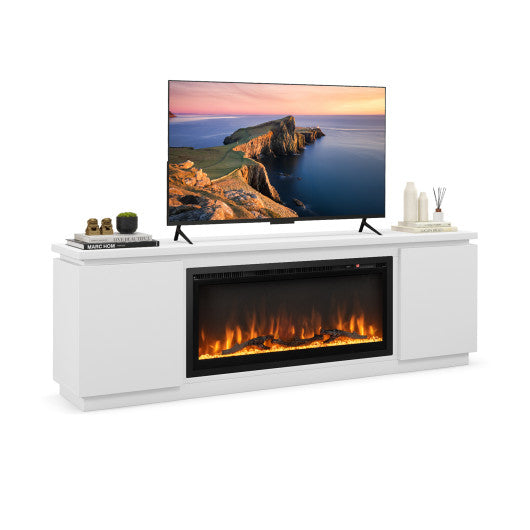 Fireplace TV Stand for TVs up to 80 Inch with 3 Adjustable Shelves-White