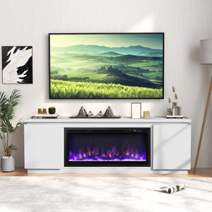 Fireplace TV Stand for TVs up to 80 Inch with 3 Adjustable Shelves-White