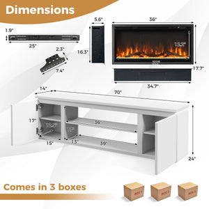Fireplace TV Stand for TVs up to 80 Inch with 3 Adjustable Shelves-White