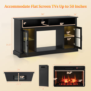Fireplace TV Stand with Remote Controls and Thermostat for TVs Up to 50 Inch-Black