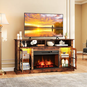Fireplace TV Stand with Remote Controls and Thermostat for TVs Up to 50 Inch-Rustic Brown