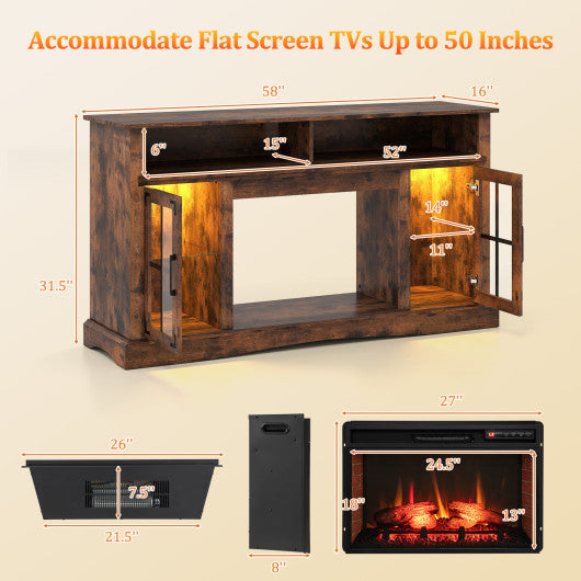 Fireplace TV Stand with Remote Controls and Thermostat for TVs Up to 50 Inch-Rustic Brown