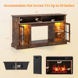 Fireplace TV Stand with Remote Controls and Thermostat for TVs Up to 50 Inch-Rustic Brown