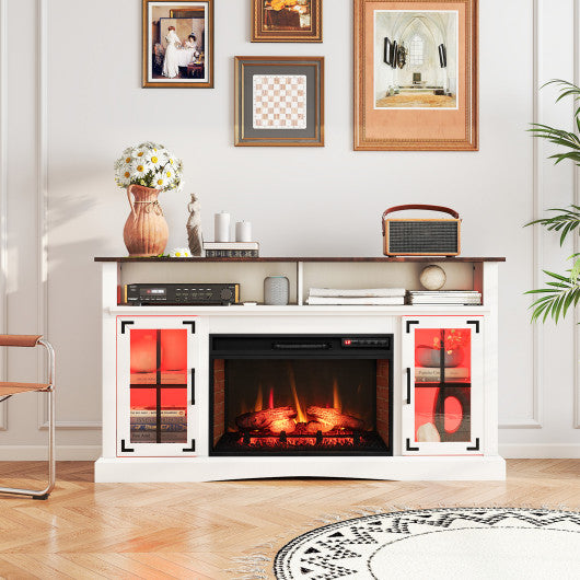 Fireplace TV Stand with Remote Controls and Thermostat for TVs Up to 50 Inch-White