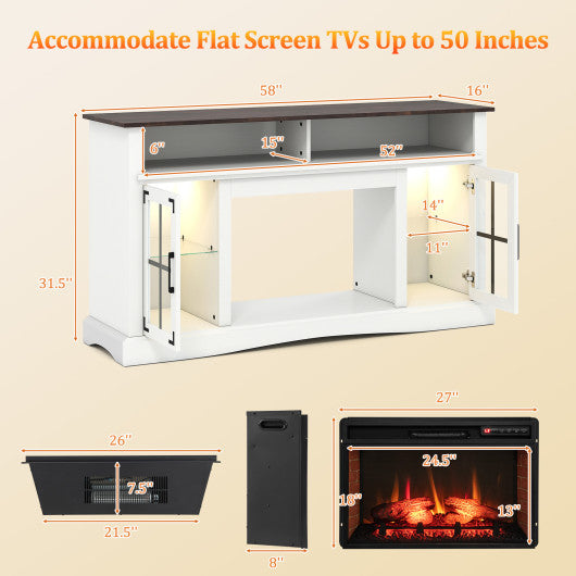 Fireplace TV Stand with Remote Controls and Thermostat for TVs Up to 50 Inch-White