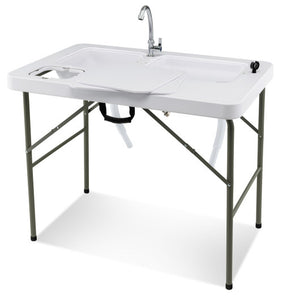 Fish Cleaning Table with 2 Sinks and 360 ° Rotatable Fauce-White