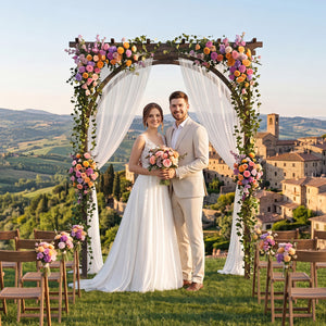 Flat Top Garden Arch Trellis 85" Tall Wood for Climbing Plants and Wedding-Brown