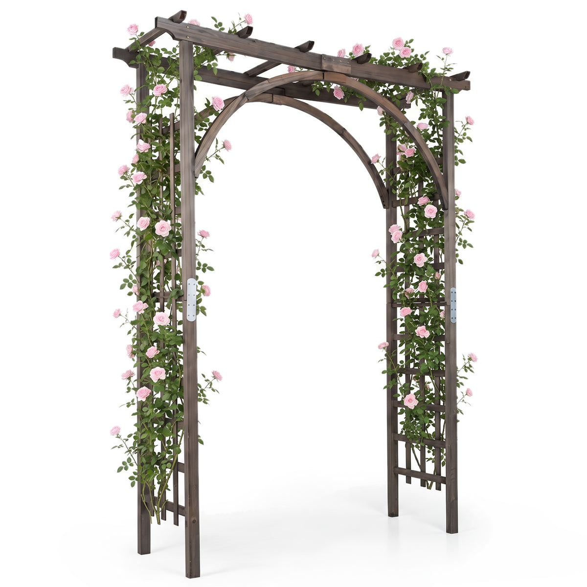 Flat Top Garden Arch Trellis 85" Tall Wood for Climbing Plants and Wedding-Brown