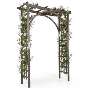 Flat Top Garden Arch Trellis 85" Tall Wood for Climbing Plants and Wedding-Brown